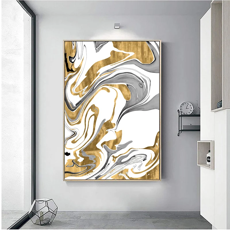 Modern Gold & White Nordic Aesthetic Canvas Painting - Room Decor Big Poster Wall Art for Home Decor - Shopify Dropship Friendly