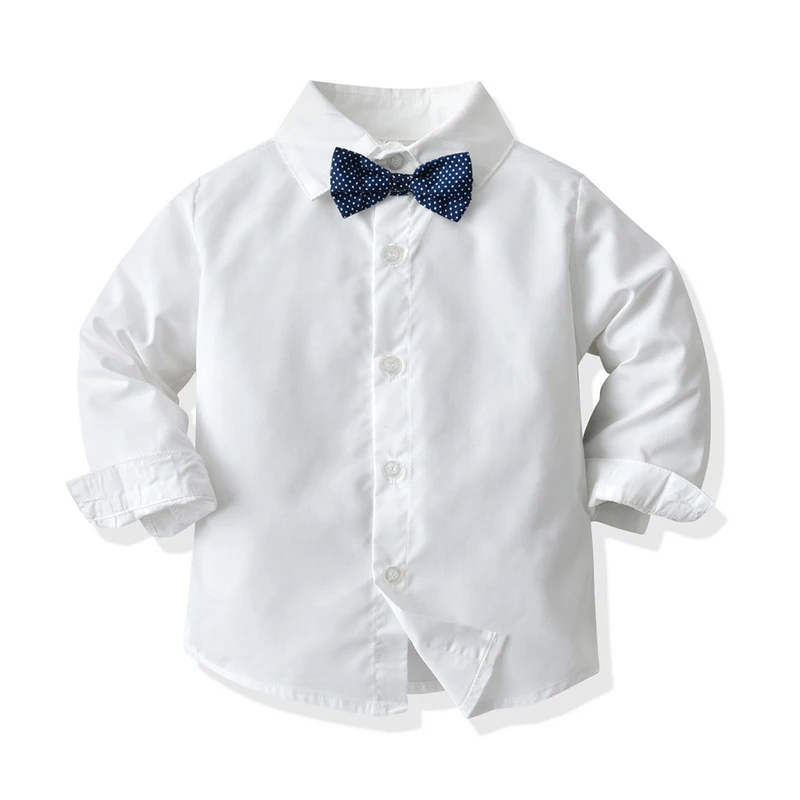 top and top Boys Casual Clothing Sets Kids Formal Outfit Long Sleeve White Bowtie Shirt+Plaid Vest+Pants 3Pcs Boy Suits Wedding