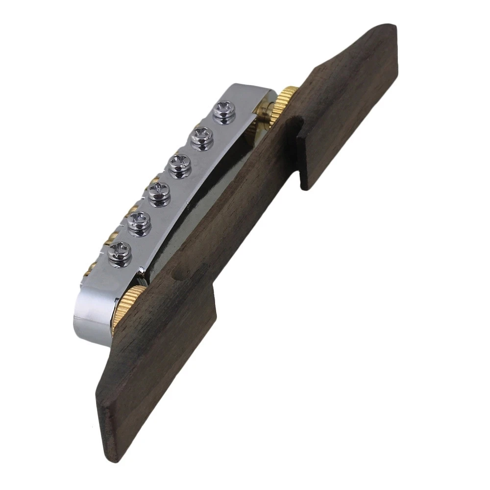 Chrome Plated Jazz Guitar Bridge with 6 Roller Saddles Rosewood Base