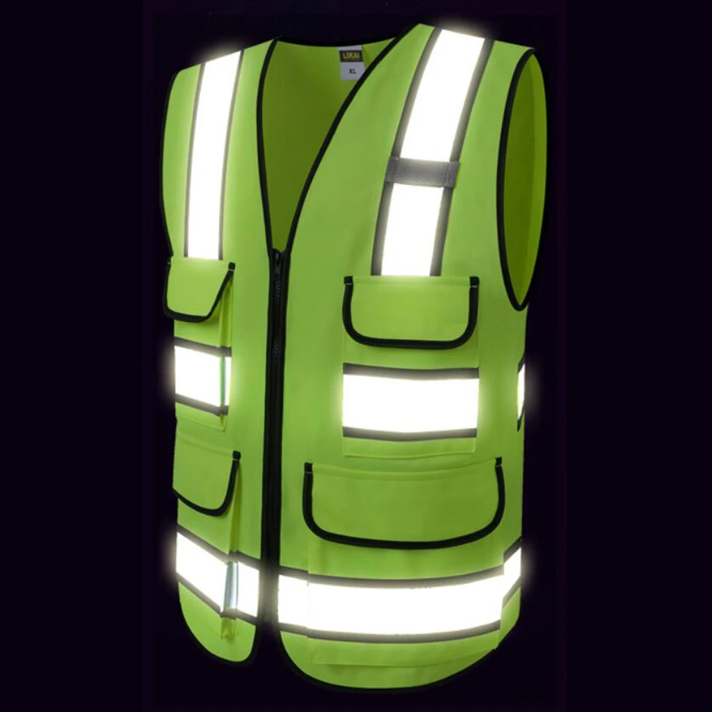 Reflective Vest Safety Sleeveless Waistcoat With Zipper Yellow E