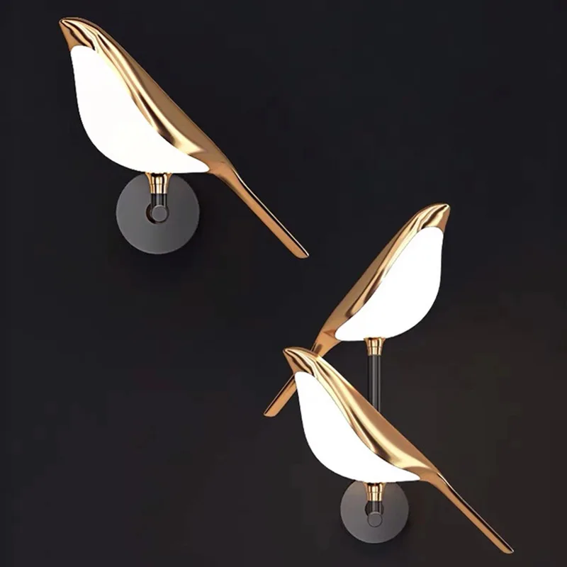 Postmodern Creative LED Magpie Wall Lamp For Indoor Living Room TV Wall Bedroom Room Bedside Golden Bird Wall Lighting