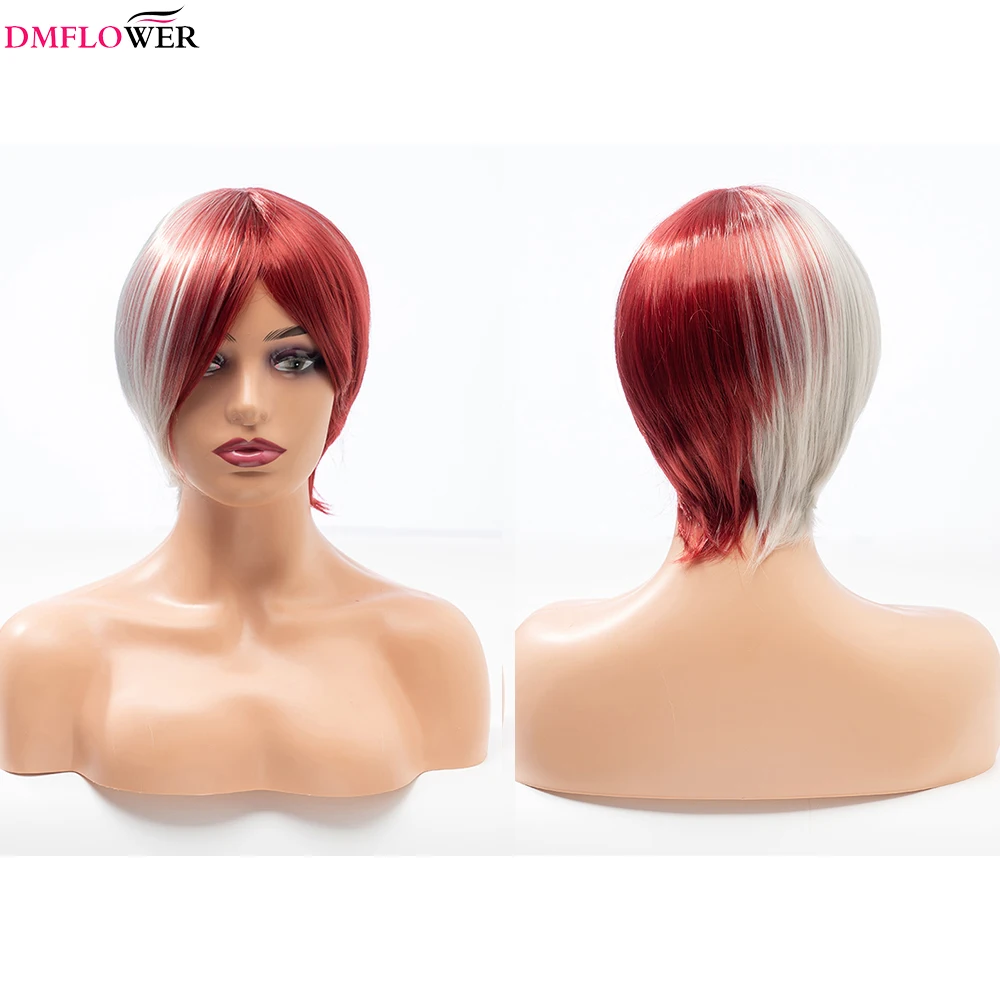 

GEECSKOL OVE-Women’s synthetic wig, short natural hair, mixed red hair and silver, heat-resistant cosplay Halloween