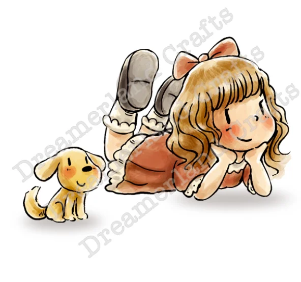 10x8  Girl and dog lying on all fours Transparent Clear Stamps  Silicone Seals for DIY scrapbooking photo album Card Making