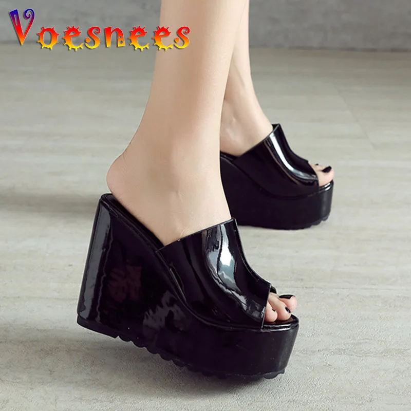 2022 High-heeled Home Women Slippers Waterproof Platform Slides Wedge Sandals Summer New Solid Color Simple 12CM High Heel Shoes