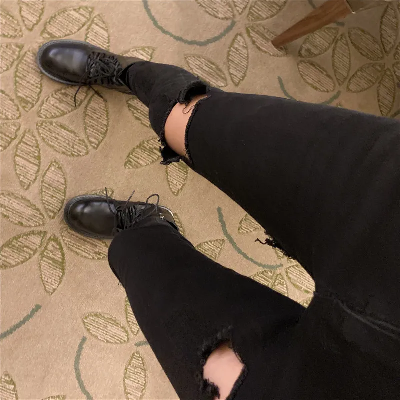 2022 Sexy High Waist Ripped Holes Denim Pants Female Trousers Pencil Jeans Women plus szie 5xl Skinny Pants Black Jeans KZ245