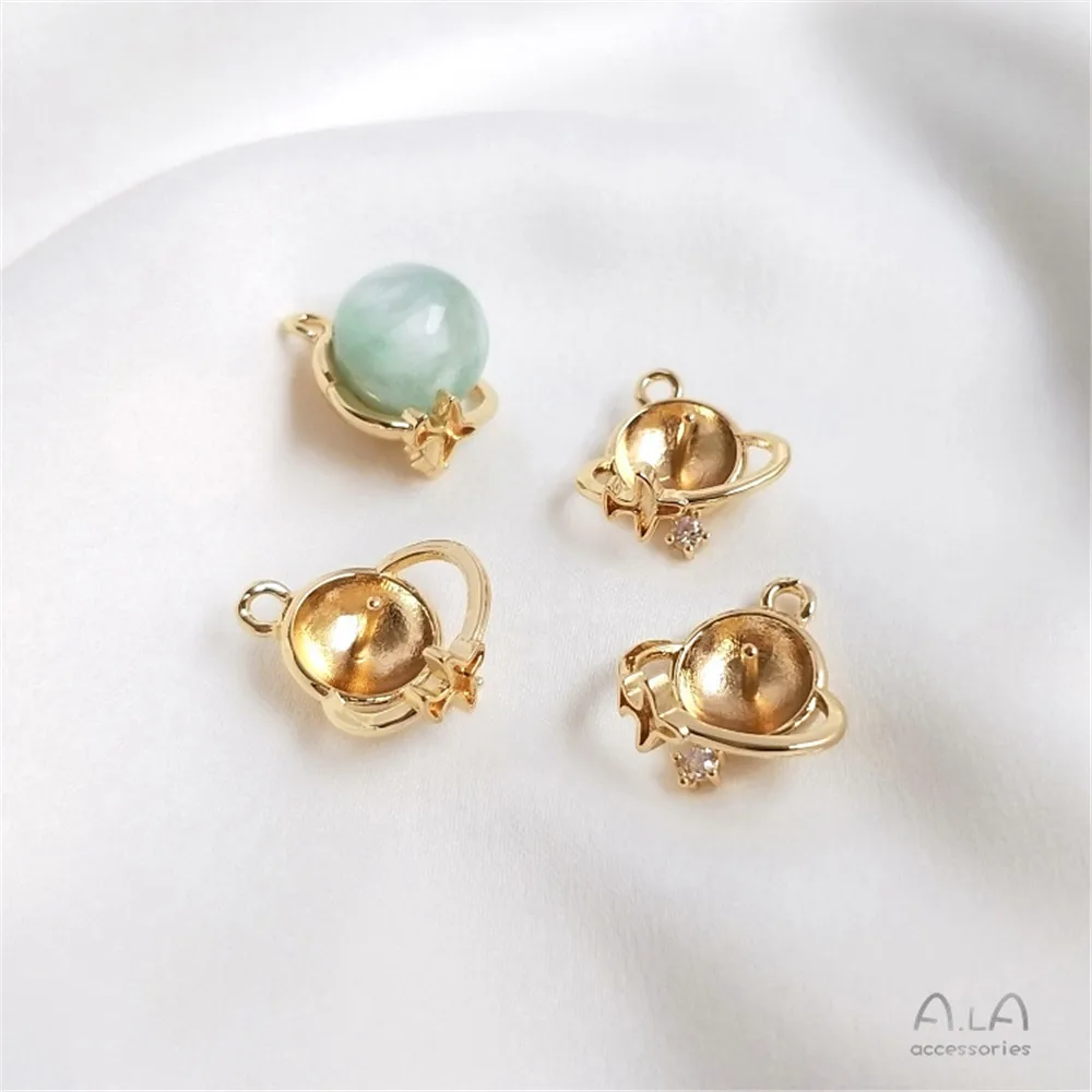 

14K Gold Plated Half hole bead holder DIY pendant aircraft circling the earth to pick up bee-inset bead accessories