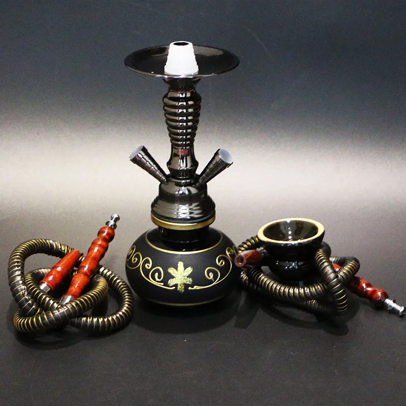 Revive Black Hookah Set Double Hoses Glass Shisha 28cm Chicha Ceramic Bowl Smoking Water Pipe