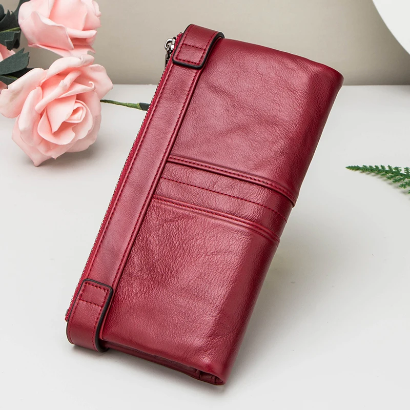 Contact\'s Fashion Long Purse Genuine Leather Women Wallet Female Wallets Clutch Zipper Phone Pocket Card Holder Carteras RFID