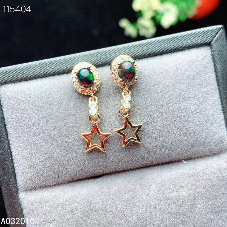 KJJEAXCMY Fine Jewelry 925 sterling silver inlaid natural black opal luxury female earrings Ear studs support detection