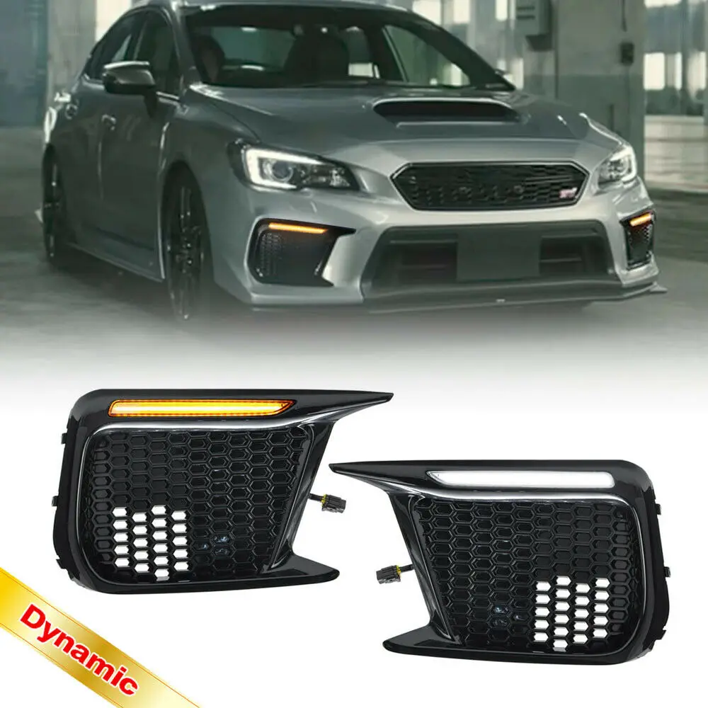 

2PCS For Subaru WRX STI 2018 2019-2021 White LED DRL Daytime Running Light Amber Dynamic Sequential Turn Signal Bezels Fog Lamp