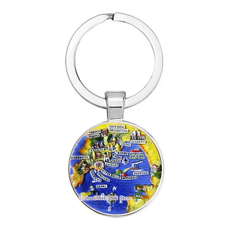 25MM Keychain Europe Mediterranean Greece Spain France Glass Brushed Keychain Fashion Keychain Men\'S And Women\'S Jewelry Gifts