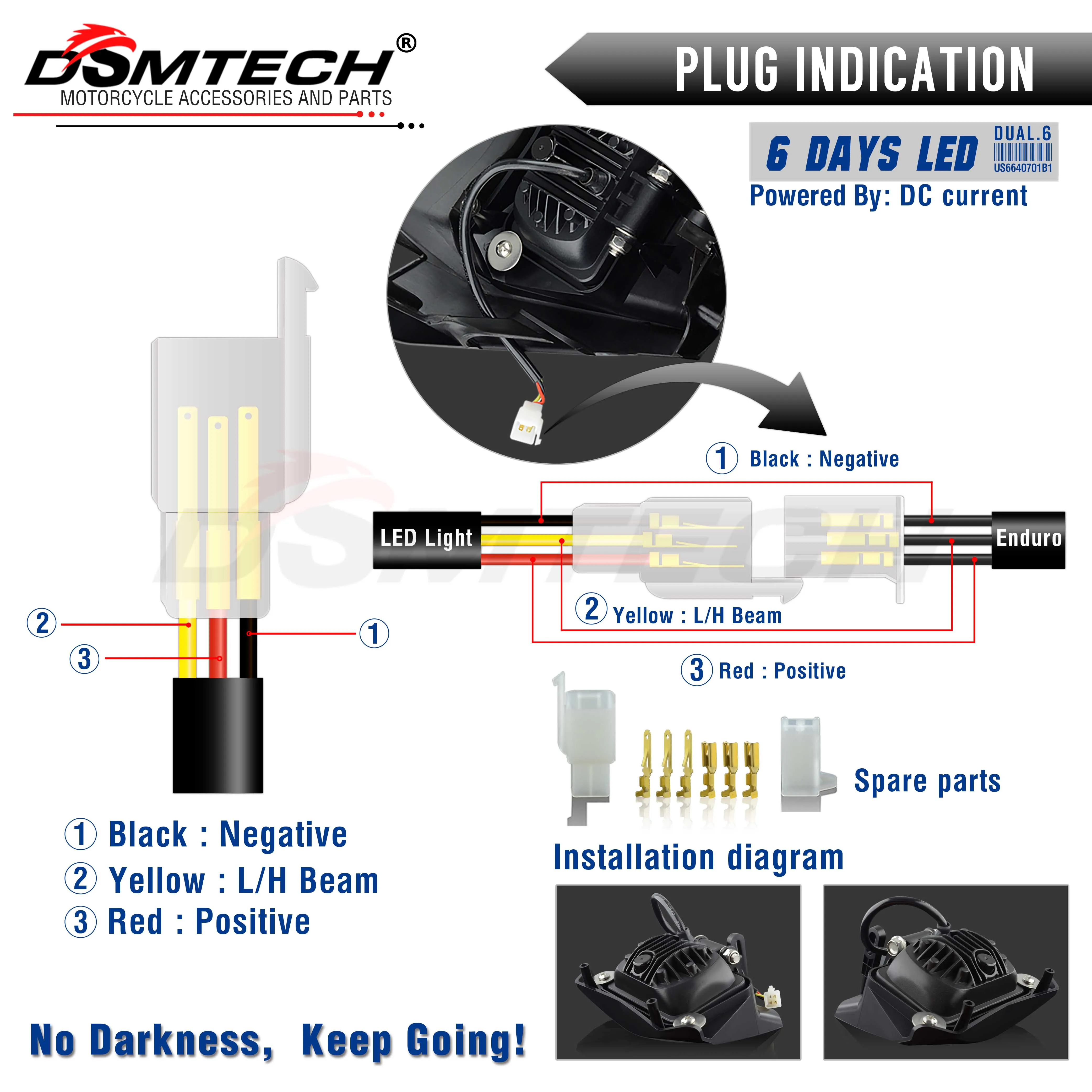 DSMTECH Motorcycle LED Headlight Headlamp Head Light Supermoto Fairing For KTM EXC SXF MX Dirt Bike Enduro 6 Days LED Headlight