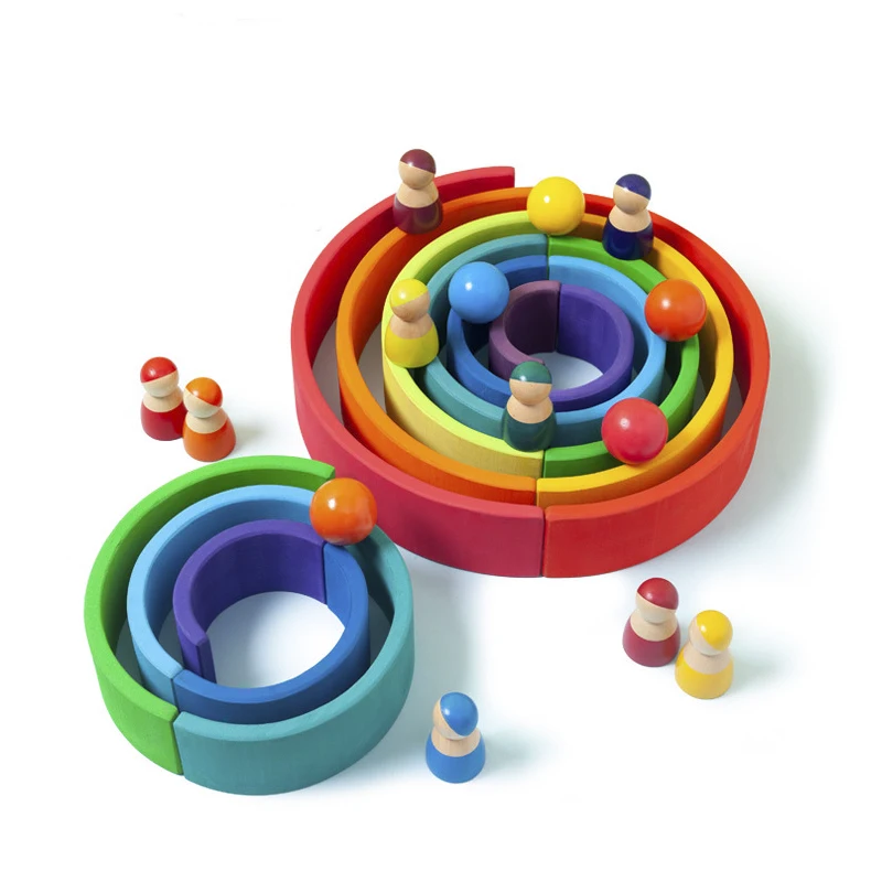 DIY children's wooden toy creative stacked rainbow building blocks large size montessori educational toys for children kids