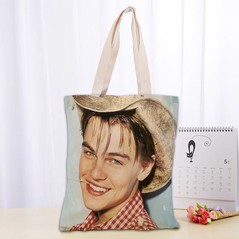 Handbags Leonardo DiCaprio Canvas Tote Bag Cotton Cloth Shoulder Shopper Bags for Women Eco Foldable Reusable Shopping Bags 0331