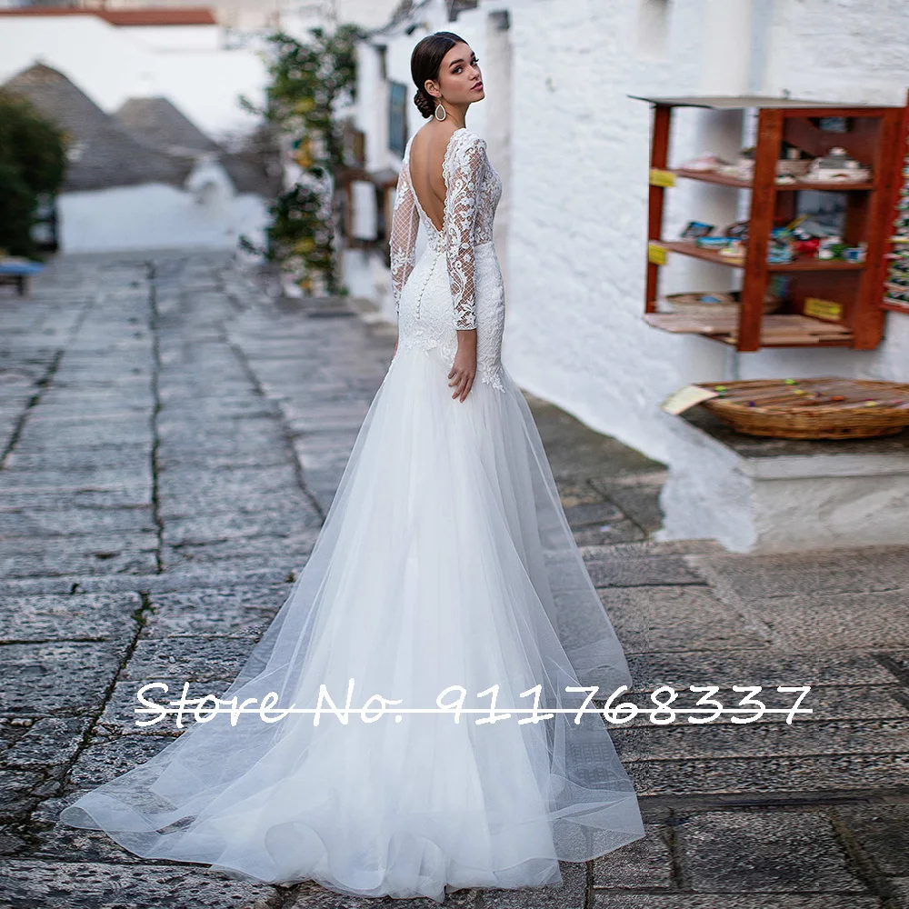 Hochzeitskleid Langarm Hochzeit Kleid Oansatz Mode Vestido De Novia Pailletten Perlen Trouwjurk Cut-out Zurück Abiti Da Sposa