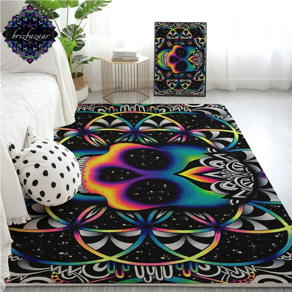 

Chaos By Brizbazaar Carpet Large for Living Room Gothic Skull Bedroom Area Rug Galaxy Mandala Floor Mat Boho Rustic Alfombra 1PC