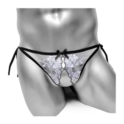 Intimates Sexy Underwear Lace Transparent Sissy Panties Men Thongs G String Embroidery Crotchless Culotte Gay Lingerie