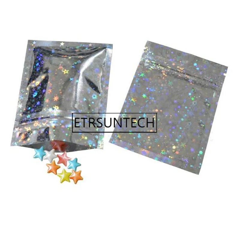 

1000pcs Star Laser Aluminum Foil Packaging Bag Self Seal DIY Crafts Candy Snack Mylar Zipper Storage Packing Pouch