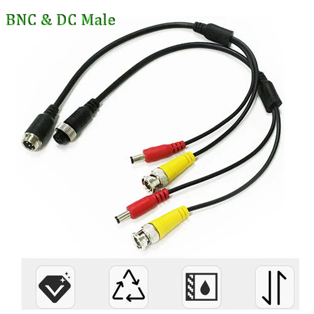 

POISECAR 4 Core Aviation Head Female Male To BNC+DC Adapter Cable Audio And Video Cable Car Monitoring Line