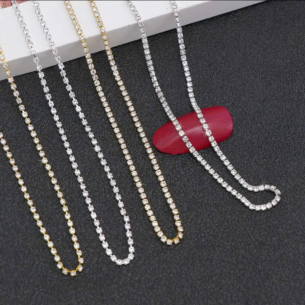 SS4 2.7Meter Gold/Silver Shiny Nail Rhinestone Chain Close/Sparse Chain Nail Ornament Nail Art Decorations DIY Jewelry Accessory