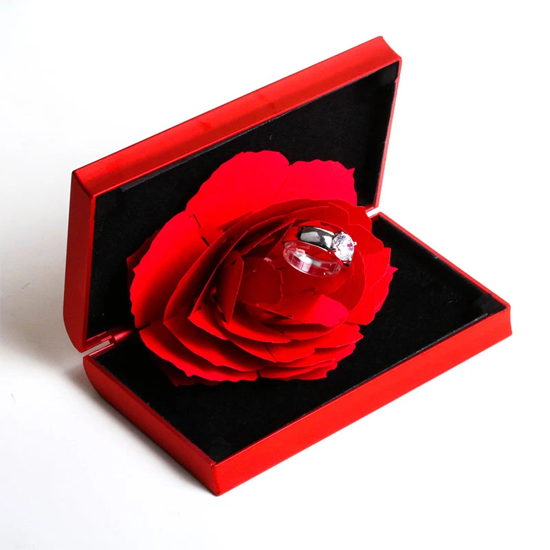 New Arrival foldable black box red ring rose jewelry box for Valentine's Day gift