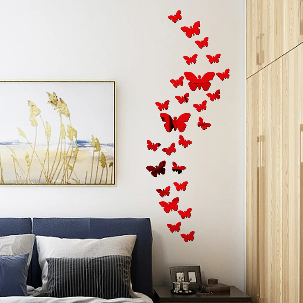 Butterfly Mirror Wall Sticker 3D DIY TV Background Living Room Stickers Christmas Wall Decor Bedroom Bathroom Home Decoration