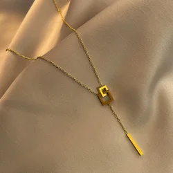 MEYRROYU Stainless Steel Gold Color Tassel Interlock Square Necklace For Women Chain 2021 Trend Party Gift Fashion Jewelry цепь