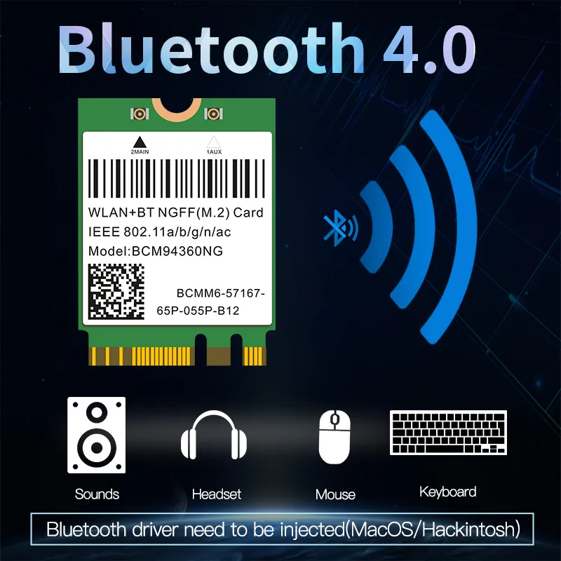 Imagem -02 - Dual Band Wifi Card para Macos Hackintosh Adaptador sem Fio Rede Lan Card Bluetooth 4.0 Windows 10 1200mbps 802.11ac Bcm94360ng