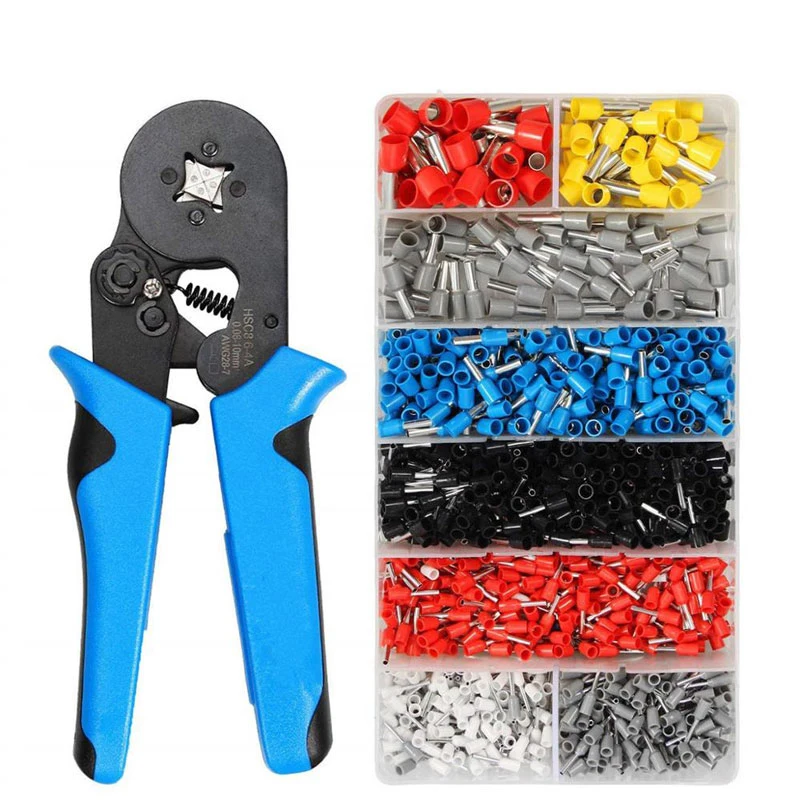 HSC8 6-4 0.08-10mm² Crimping Pliers Wire Stripper Crimper Ferrule Tube Type Needle Self-Adjusting Hand Pliers 1200 Terminals Kit