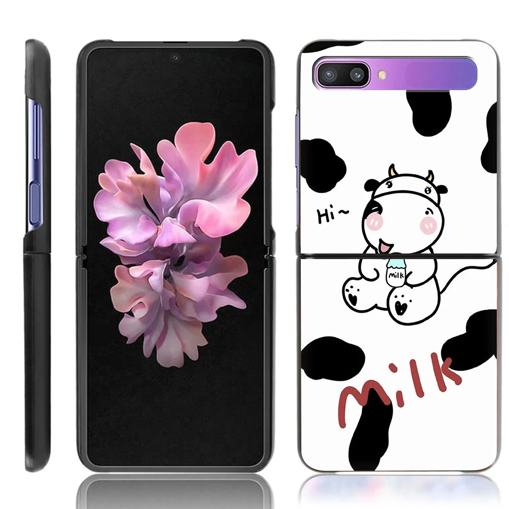 Milk Cow Skin Print Luxury Phone Case For Samsung Galaxy Z Flip 3 5G Fold Black Hard PC ShellZ Flip 4 5 Cover Couqe Funda