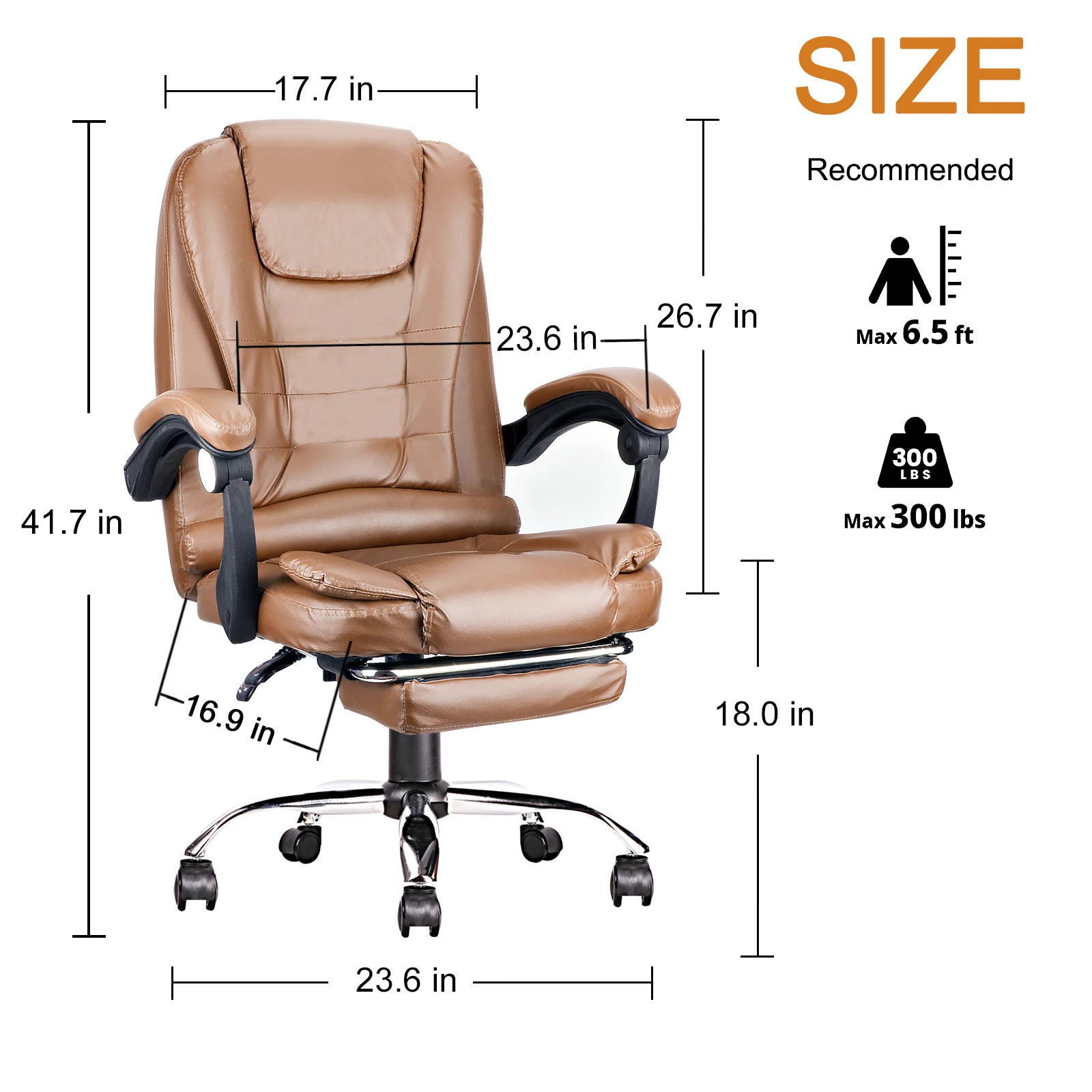 Office Swivel Chair Ergonomic Executive Computer Chair Game Chair w/Footrest Headrest Adjustable Height&Angle Black/Cafe/Amber