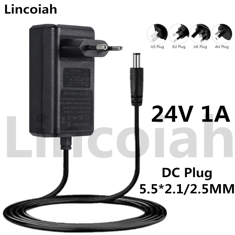 24V 1A 24W AC/DC Adapter Switching Power Supply 24 Volt 1000mA for LED Strip Light CCTV Camera BT Speaker GPS Webcam Router