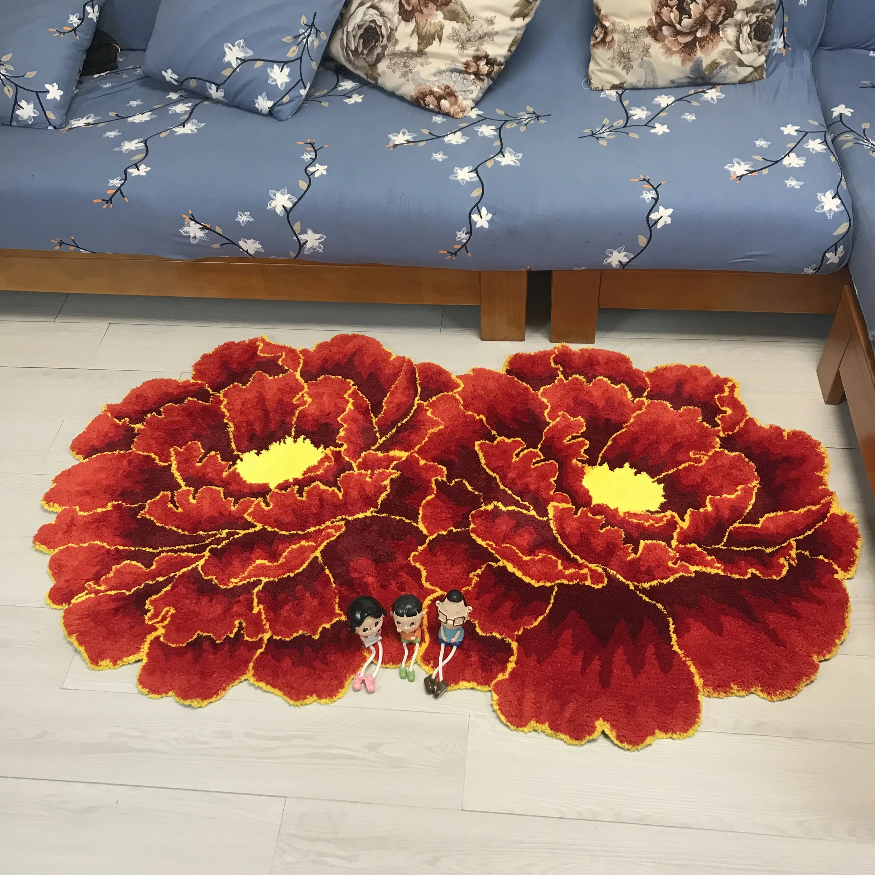 Handmade 160*90cm red peony flower carpet livingroom bedroom area rug pink floral thick door mats wedding parlor hallway rugs