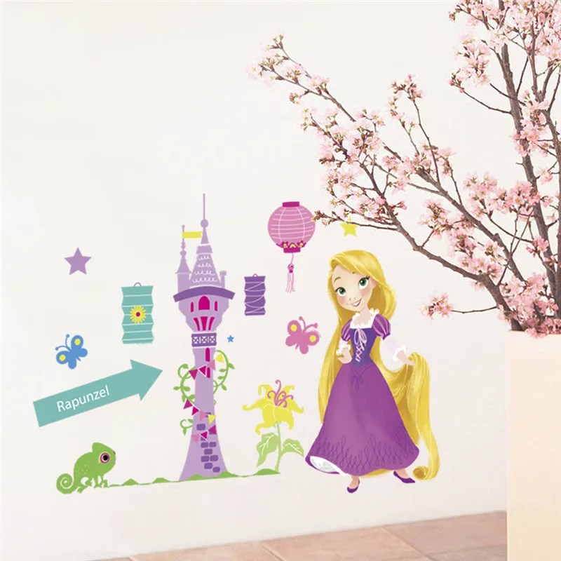 Cartoon  Princess Castle With Flowers Wall Sticker For Kids Room Children Bedroom Decoration Wall Decals Diy Art Poster Mural