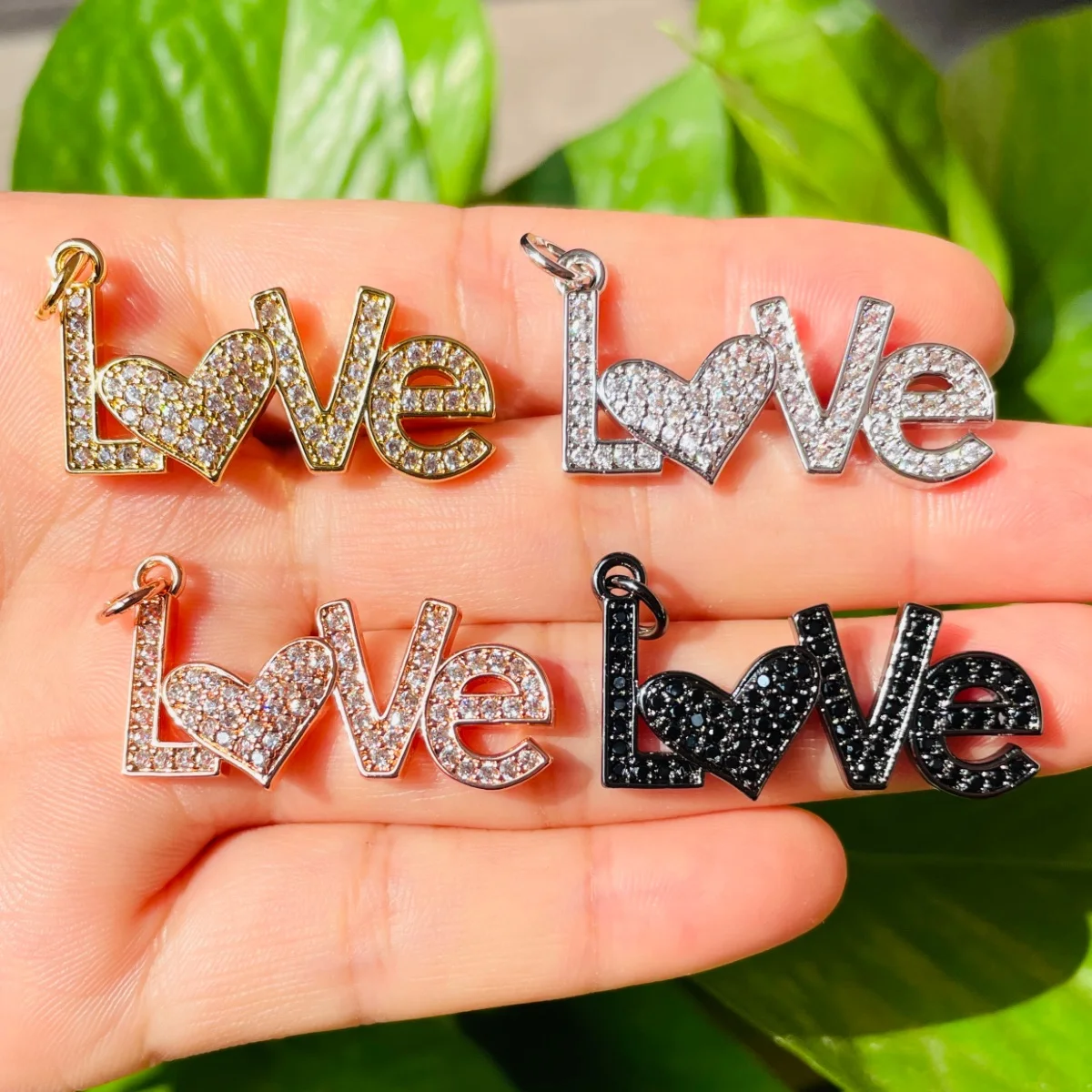 5pcs Love Word Heart Charms for Jewelry Making Bling Zirconia Pave Bling Letter Pendant Women Bracelet Necklace Accessory Supply