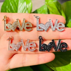 5pcs Love Word Heart Charms for Jewelry Making Bling Zirconia Pave Bling Letter Pendant Women Bracelet Necklace Accessory Supply
