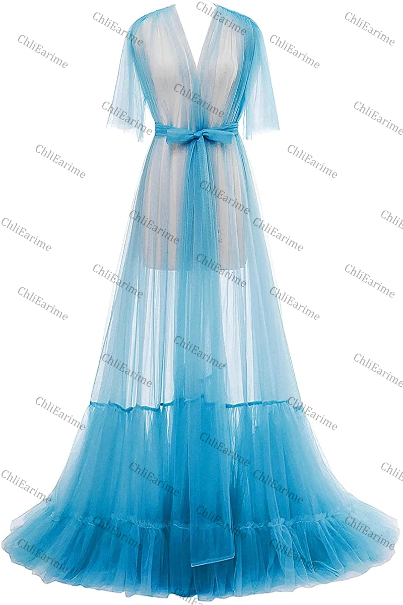 Tulle Robe for Women Maternity Photoshoot  Nightgowns Perspective Sheer Bridal Party Robe