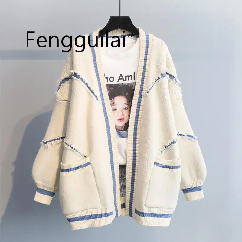 2020 Winter Warm Fashion Female Long Knit Cardigan Jacket Autumn Women Cashmere Sweater Thicken  Creamy-white Coat