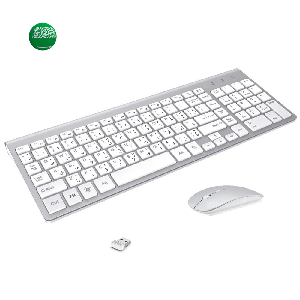 Arabic Enghish Character Slim Wireless Keyboard Mouse combo Low Noise 2.4G Wireless Keyboard for Laptop Windows Desktop Smart TV