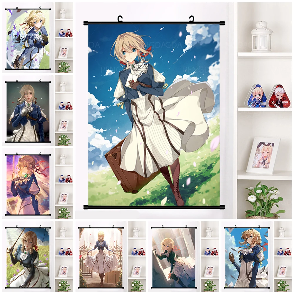 Violet Evergarden Printed Hanging Painting Anime Characters Canvas Picture Poster Plastic Scroll Wall Art Decor Home Living Room