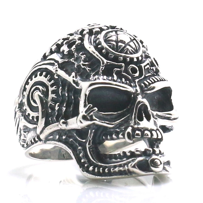 Unisex 925 Silver Cool Punk Gothic Vampire Skull Ring