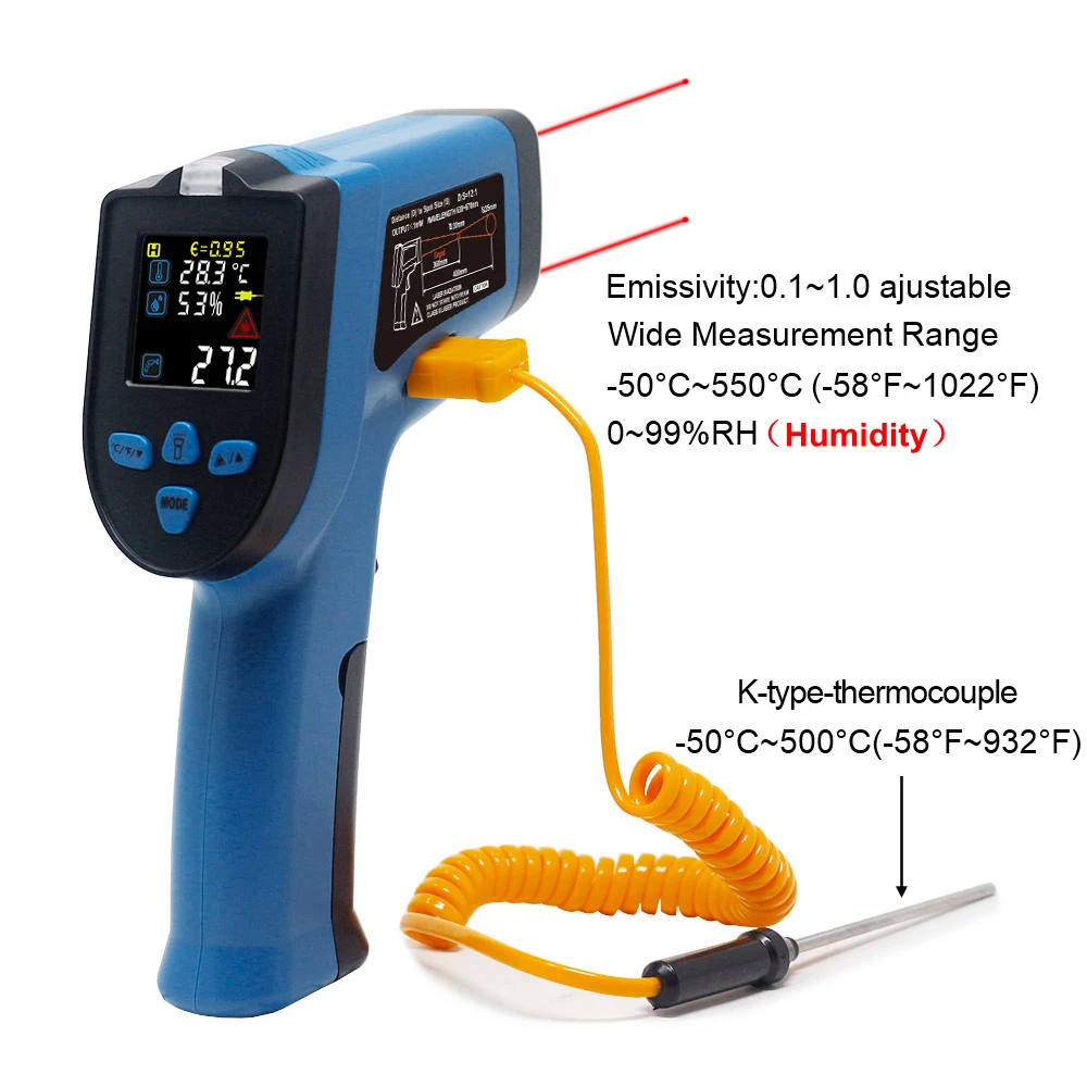 Digital Infrared Thermometer Non Contact Industrial IR Laser Temperature Meter Pyrometer C/F Single/Double Laser Thermometer