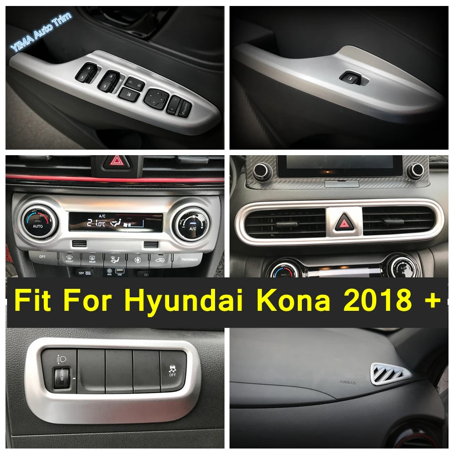 

Auto Middle Air Conditioning Switch / Door Armrest Window Lift Button Cover Trim Matte For Hyundai Kona 2018 - 2023 Accessories