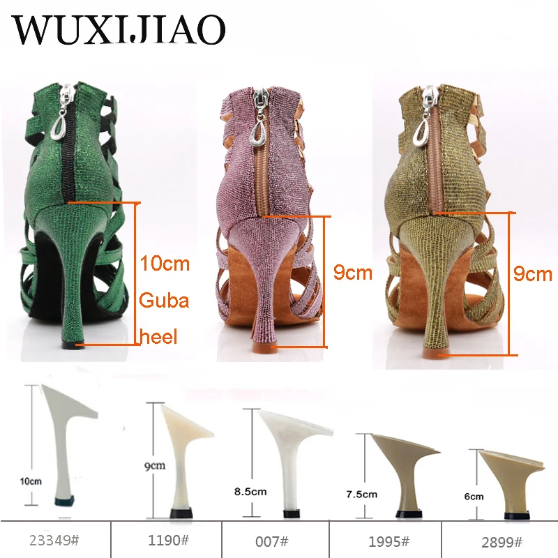 WUXIJIAO 2020 New Latin Dance Shoes Green Pink Gold Glitter Fabric Salsa Dance Shoes Women Ballroom Dance Boots Cuba Dance Shoes