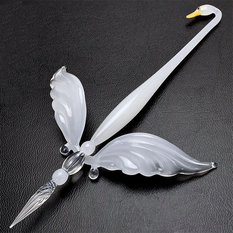 

Creative Swan Handmade Glass Dip Pen Set angel wings Penholder Calligraphy Fountain Signature Pens Cute Couples Gift Filling Ink