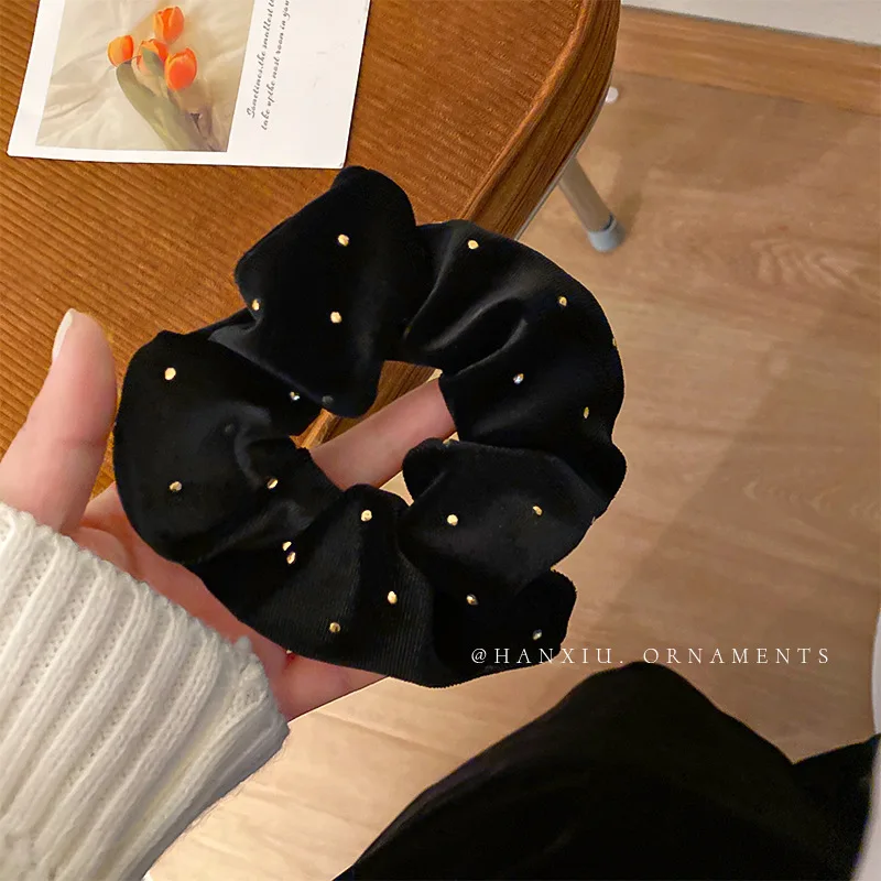 retro star dot black velvet large intestine hair ring Korean temperament hair rope simple design back headhair accessoriesfemale