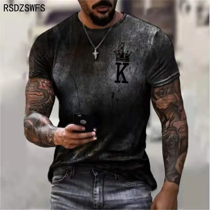 Poker K Gradient 3D Print Short Sleeve Men T Shirt European And American Fashion Mens Summer Round Neck Streetwear Oversized Tee