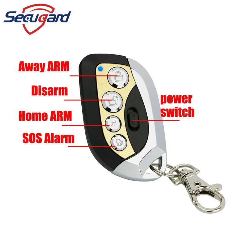 Control remoto inalámbrico de 433MHz, 4 botones, llave de Metal, Control remoto de alarma para nuestro sistema de alarma de seguridad antirrobo para el hogar