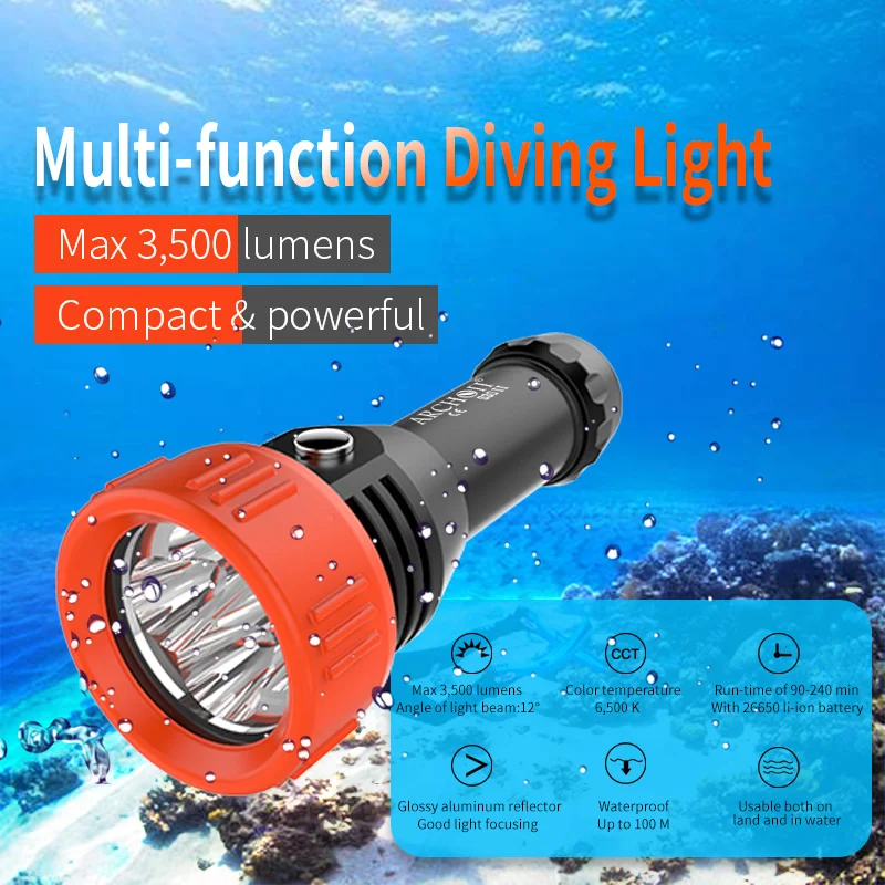 S30 II 3500lm diving flashlight DIY astigmatism yellow filter torch Underwater 100m diving lighting fill light dive video