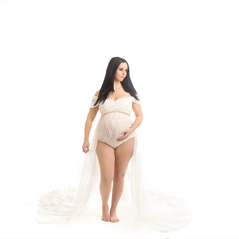 2024 Bud pregnancy maternity photography props shoulder short sleeve maternity solid clothes photos